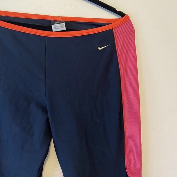 Nike Dri Fit Mesh Panel Wide Leg Women L Athletic Black Pink PullOn Active Pants - Picture 6 of 11
